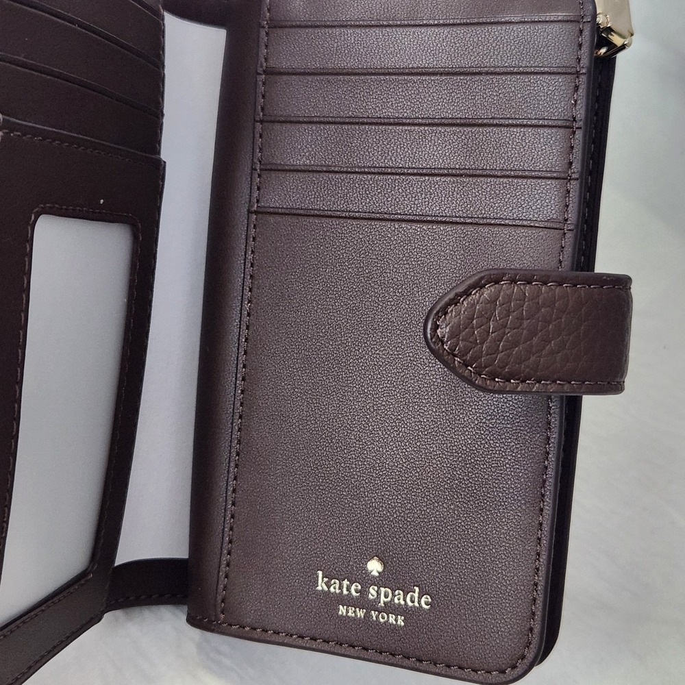 New $199 Kate Spade Lena Medium Compact Bifold Wallet Leather Hot Fudge Brown - Picture 6 of 12